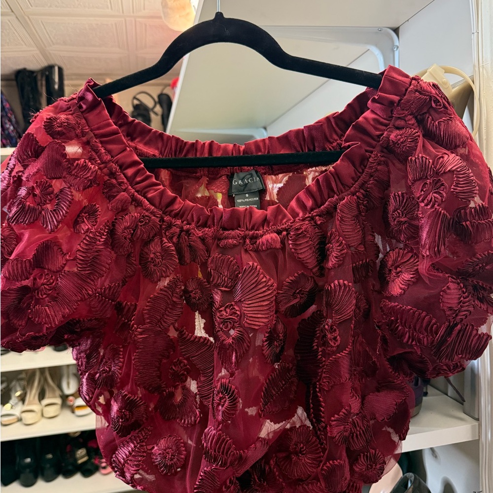 Gracia Burgundy Floral Blouse